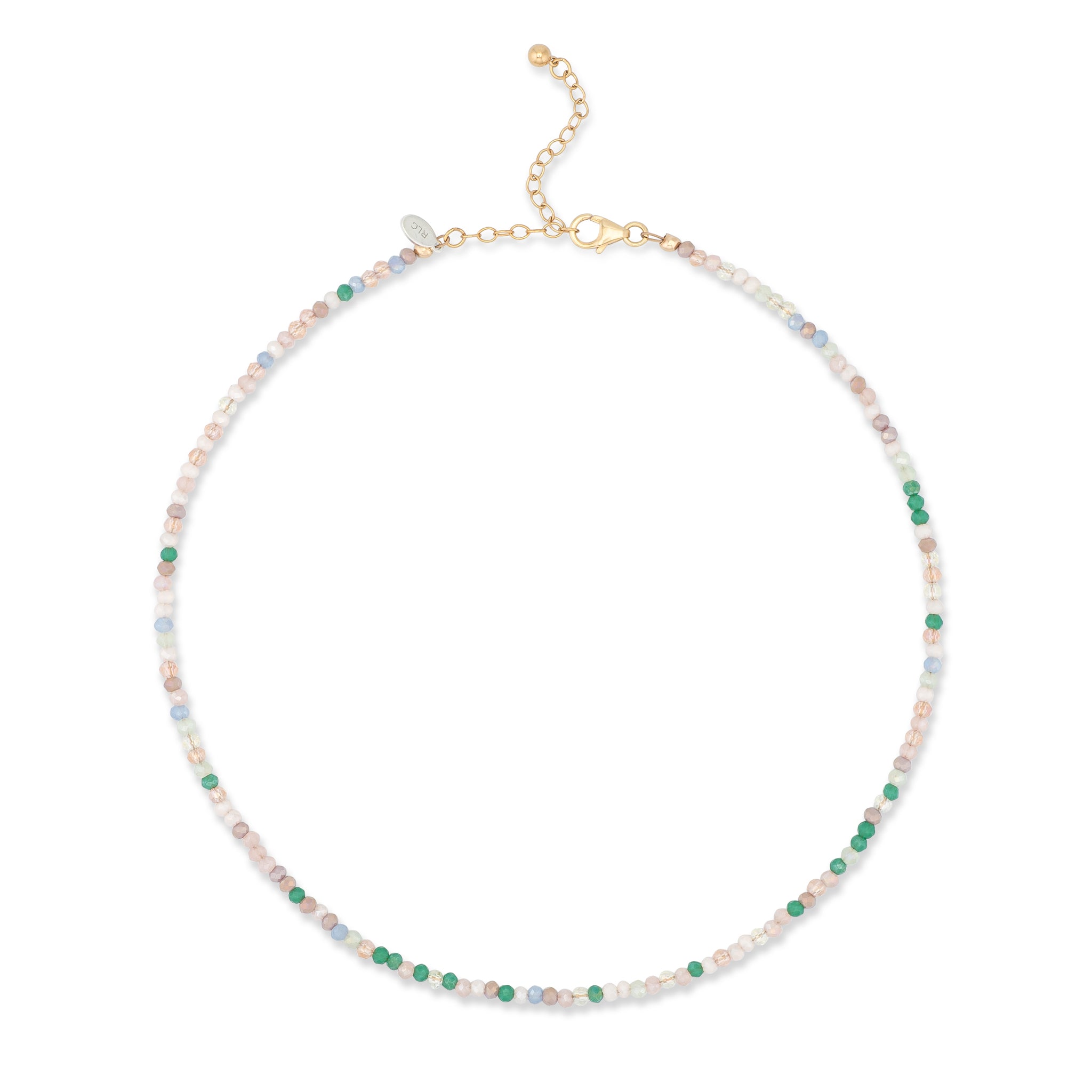 2mm Bright Green Multicolored Crystal Beaded Adjustable 15"-17"