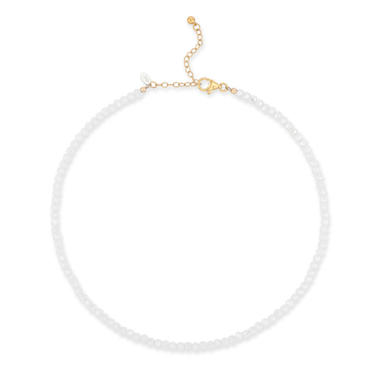 4mm Sparkly White Crystal Beaded Adjustable Necklace