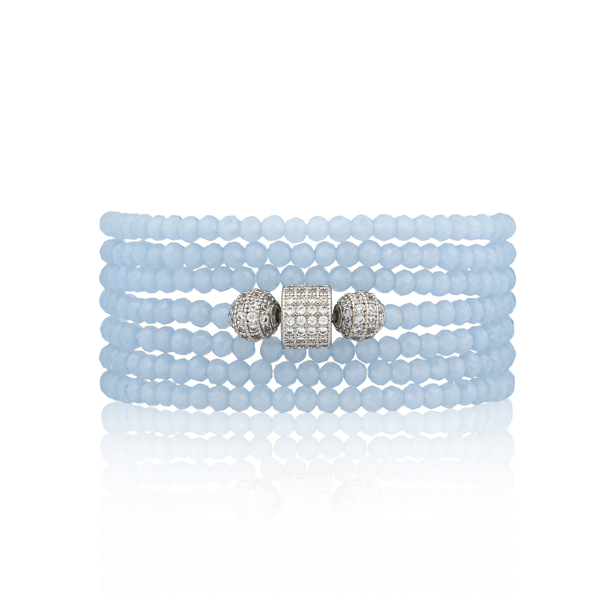 2mm Periwinkle Crystal and Silver Cubic Zirconia Seven Wrap Bracelet and Necklace