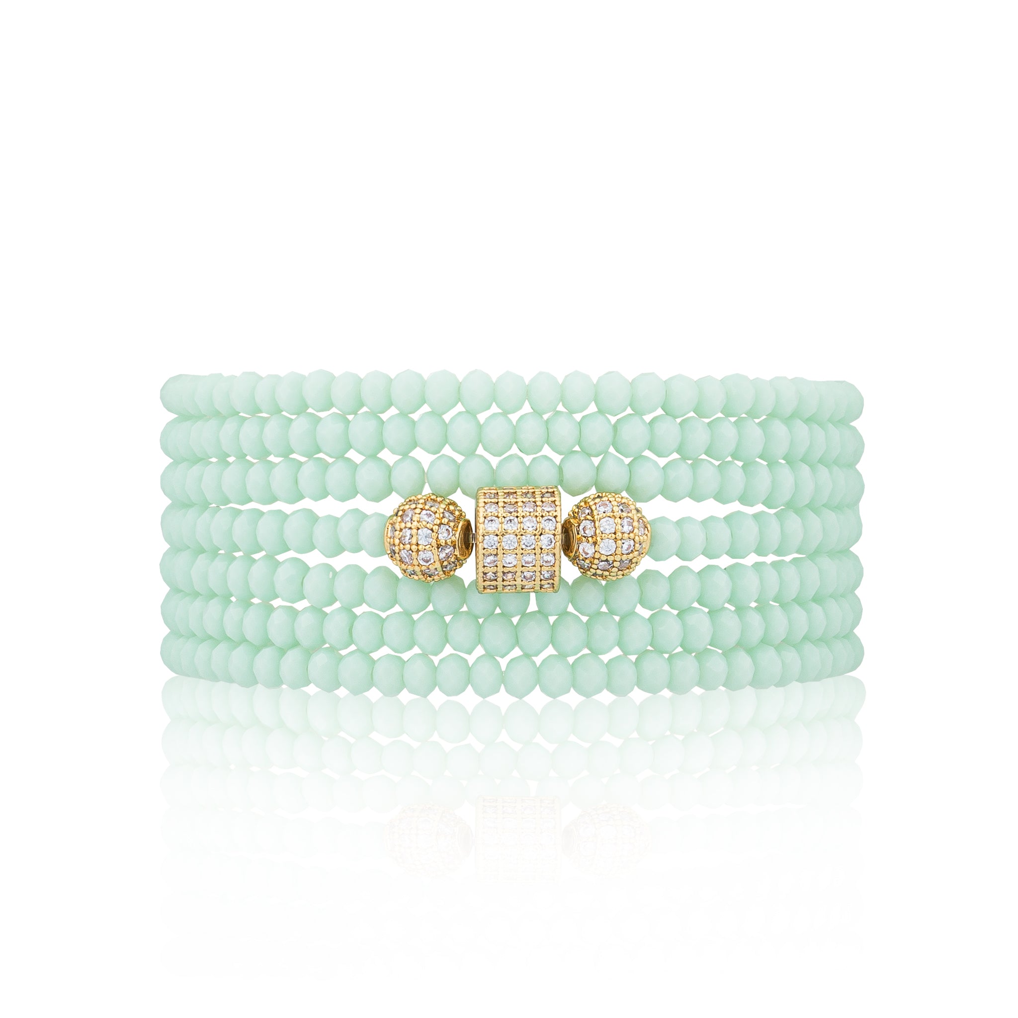 2mm Mint Green Crystal and Yellow Cubic Zirconia Seven Wrap Bracelet and Necklace