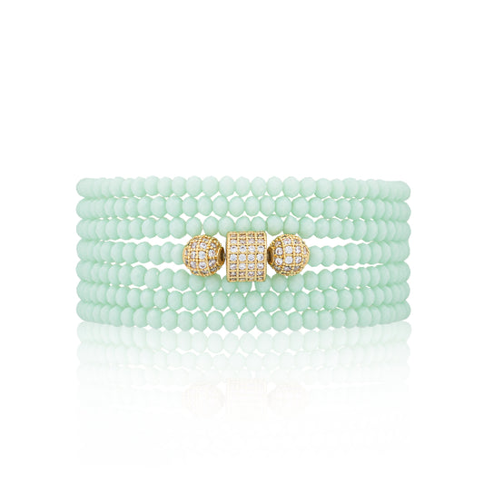 2mm Mint Green Crystal and Yellow Cubic Zirconia Seven Wrap Bracelet and Necklace