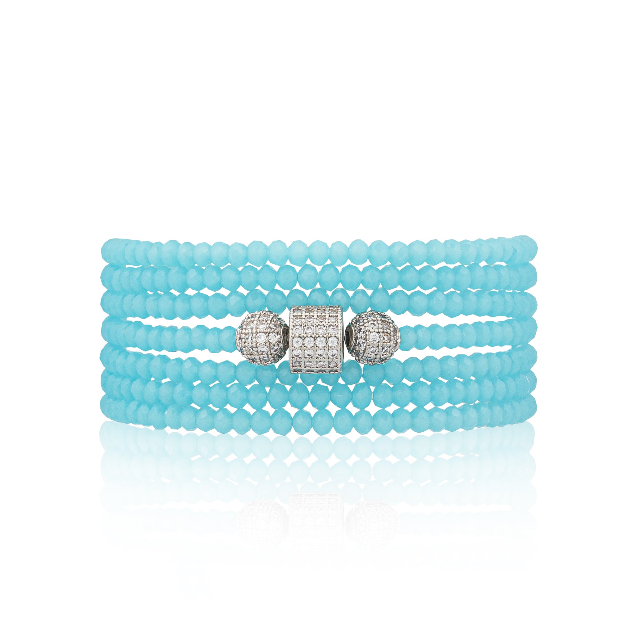 2mm Sky Blue Crystal and Silver Cubic Zirconia Seven Wrap Bracelet and Necklace
