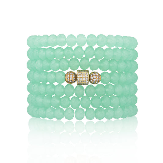 6mm Sheer Green Crystal and Yellow Cubic Zirconia Seven Wrap Bracelet and Necklace