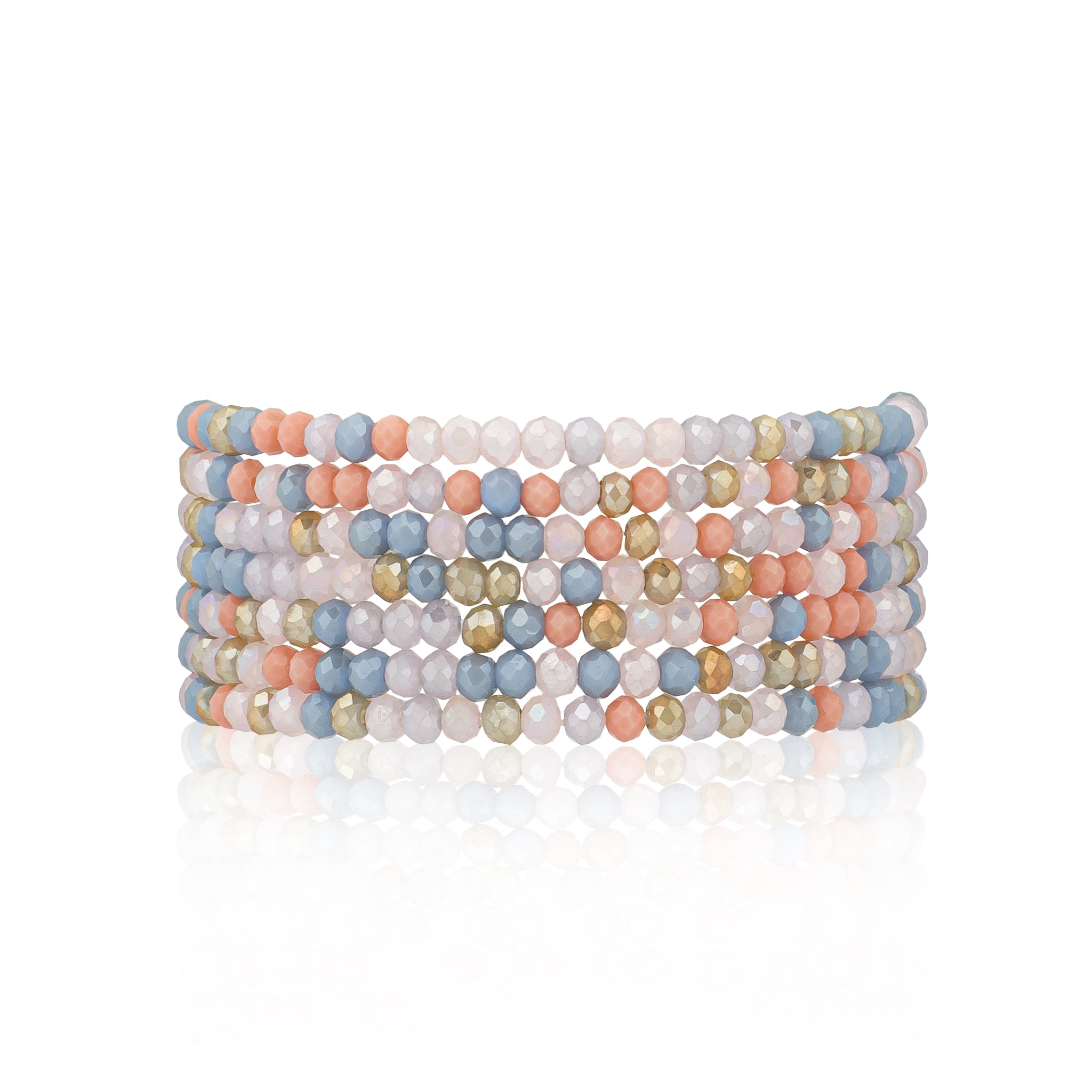 2mm Peach Multicolored Crystal Seven Wrap Bracelet and Necklace