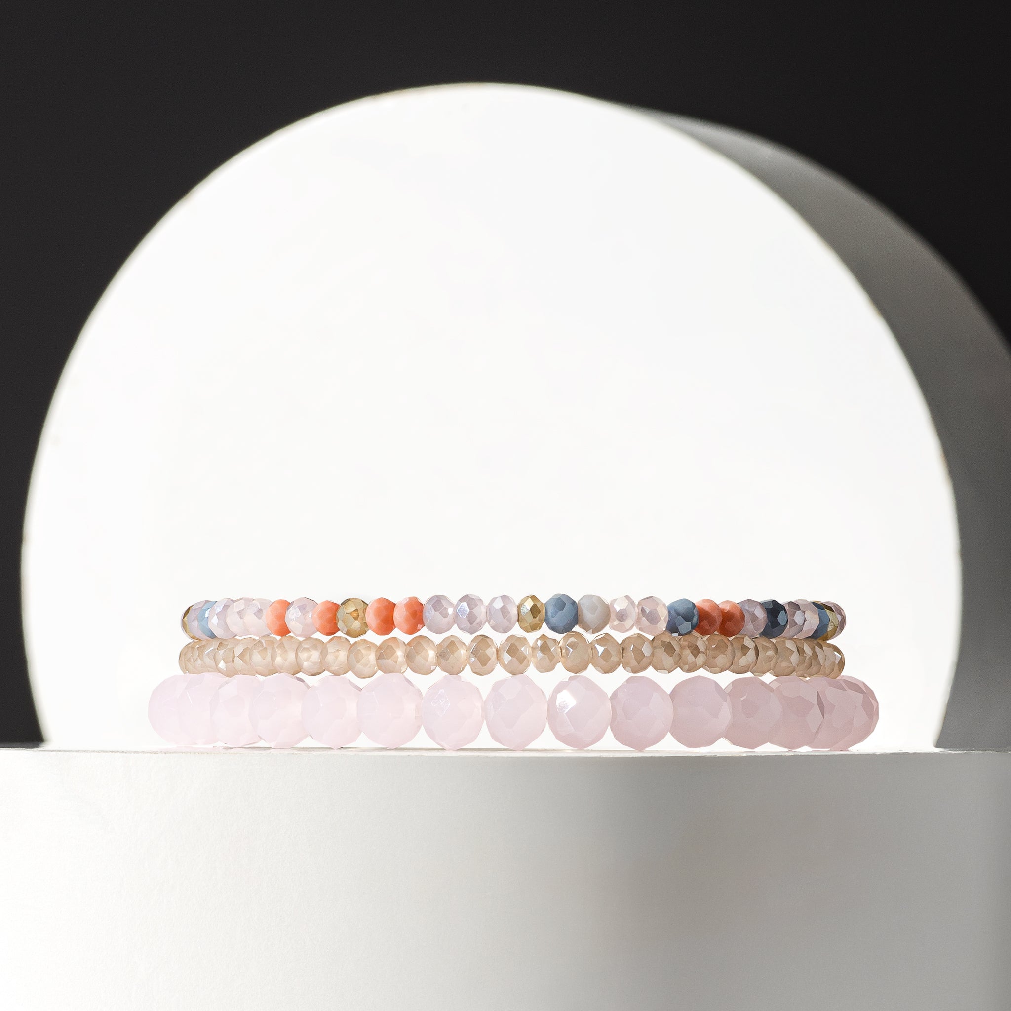 6mm Sheer Pink Crystal Beaded Bracelet
