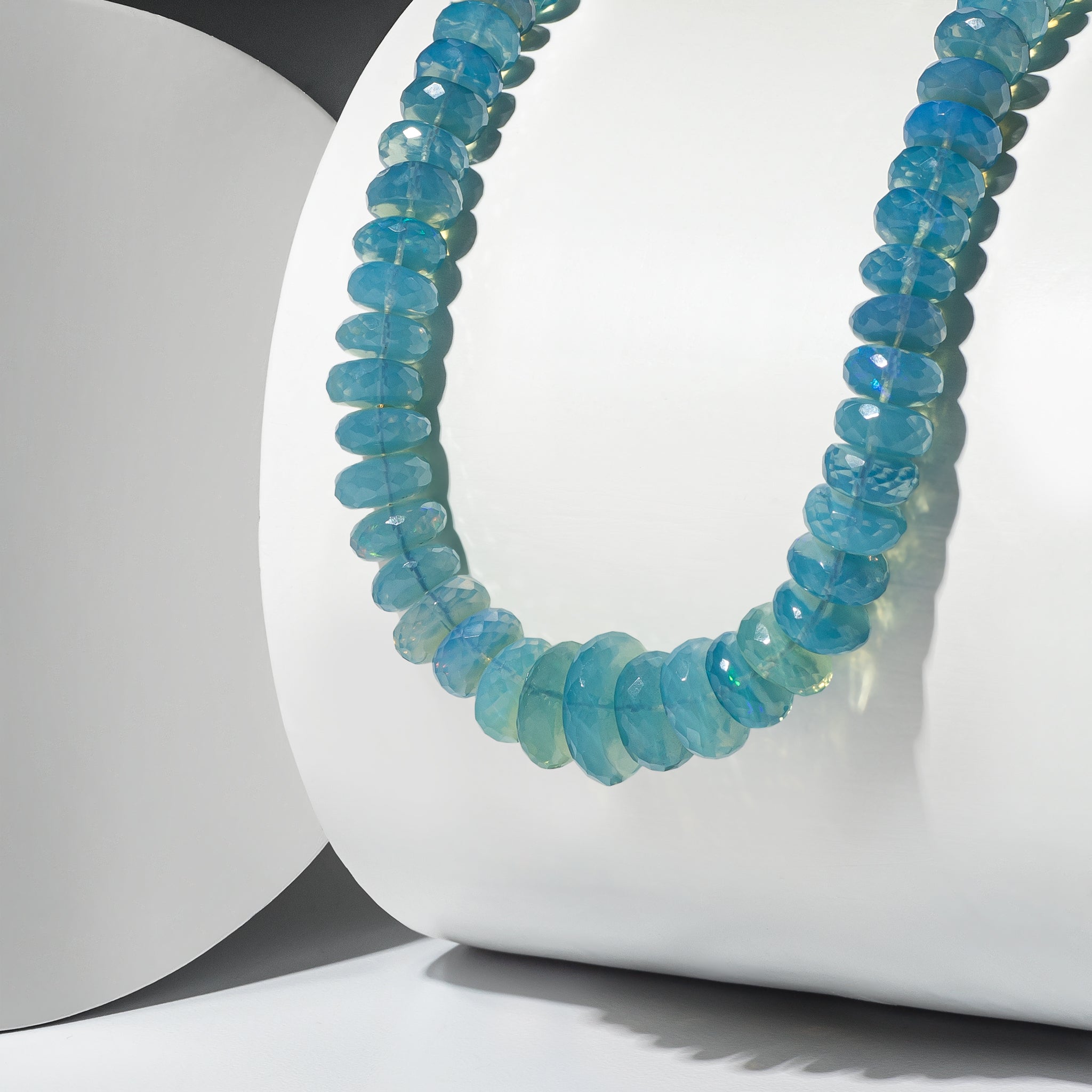 Enhanced Light Blue Opal Adjustable Beaded Necklace
