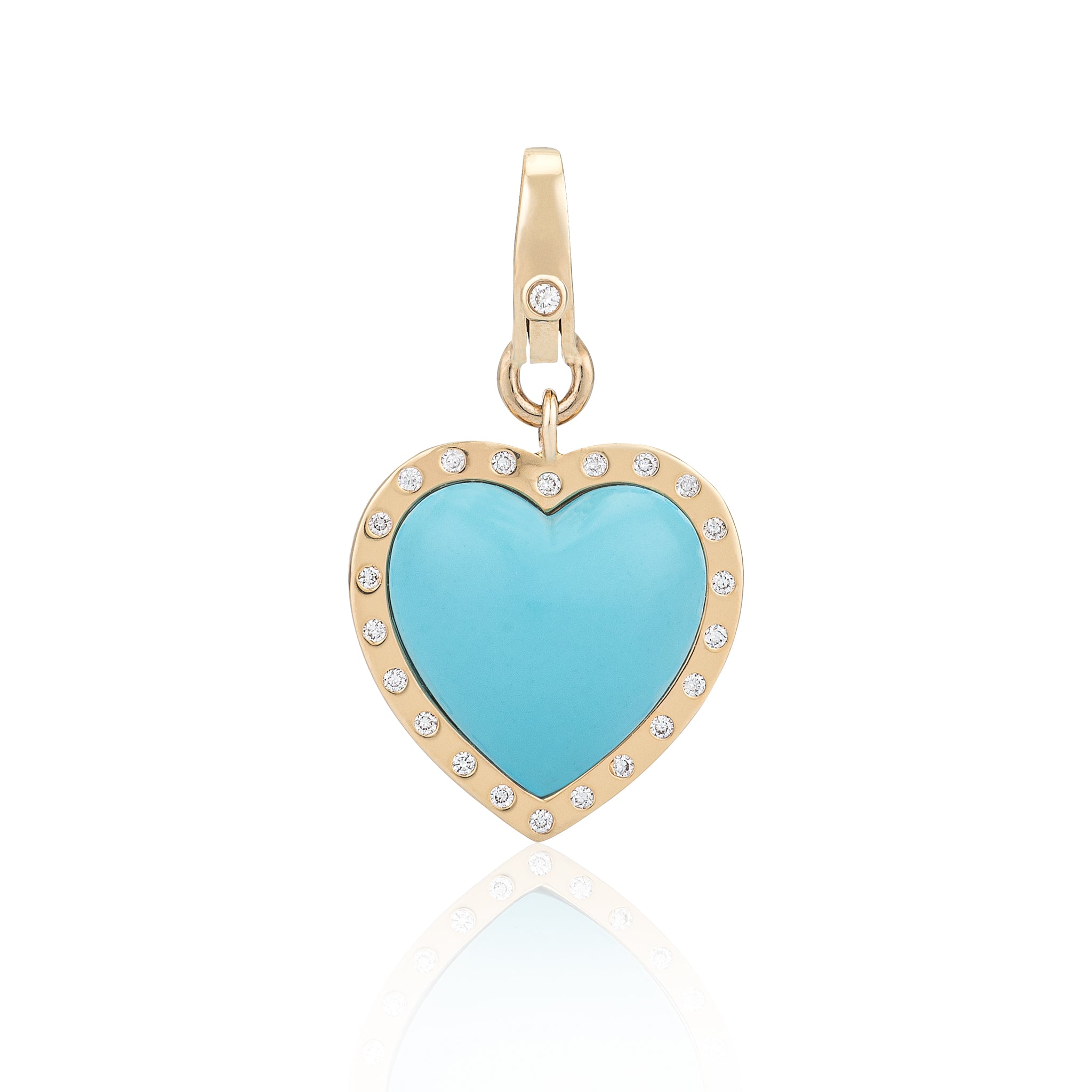 14 Karat Yellow Gold and Diamond Turquoise Heart Clip Charm
