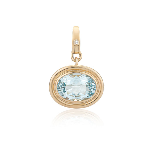 14 Karat Yellow Gold and Blue Topaz Oval Clip Charm