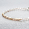 Load image into Gallery viewer, 3mm Freshwater Pearl and 14 Karat Yellow Gold Diamond Bar Beaded Bracelet
