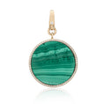 Load image into Gallery viewer, 14 Karat Yellow Gold and Diamond Trimmed Malachite Disk Clip Charm
