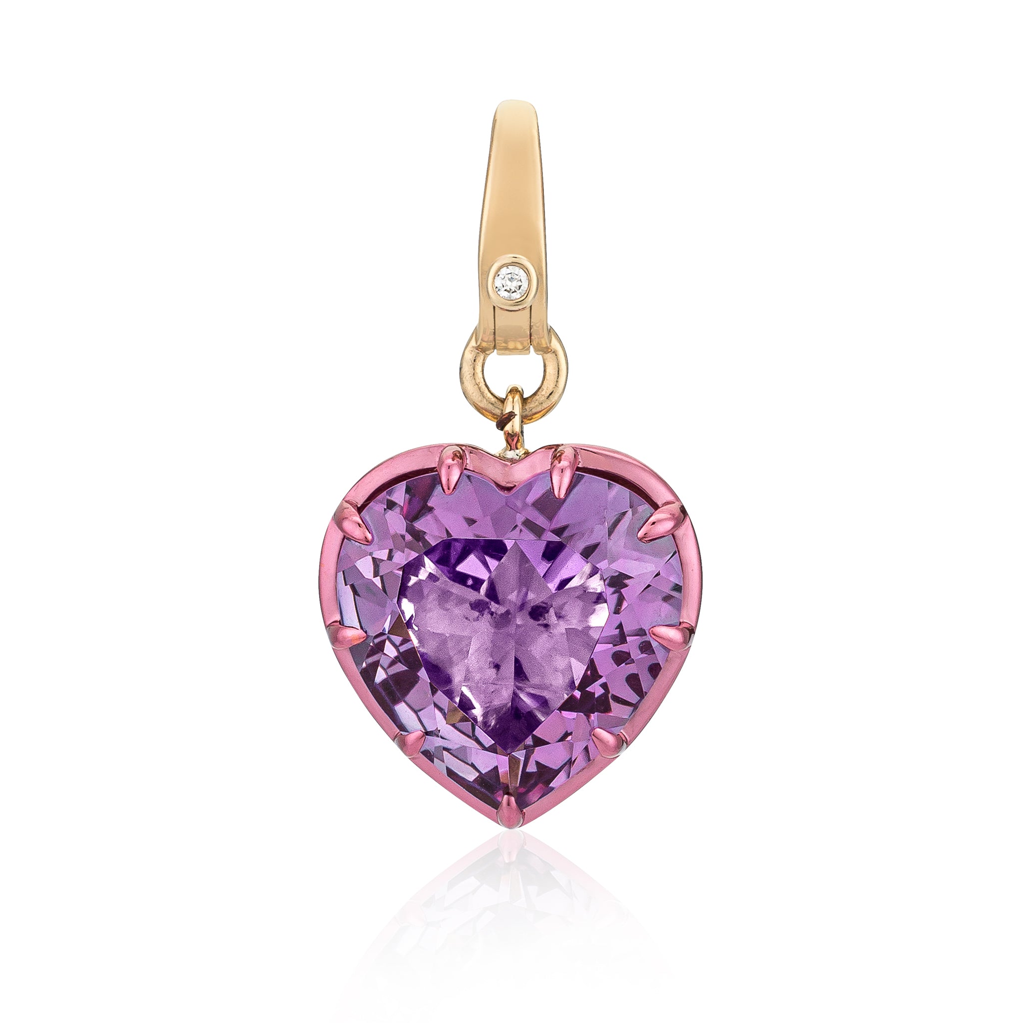 14 Karat Yellow Gold and Pink Amethyst Heart Clip Charm