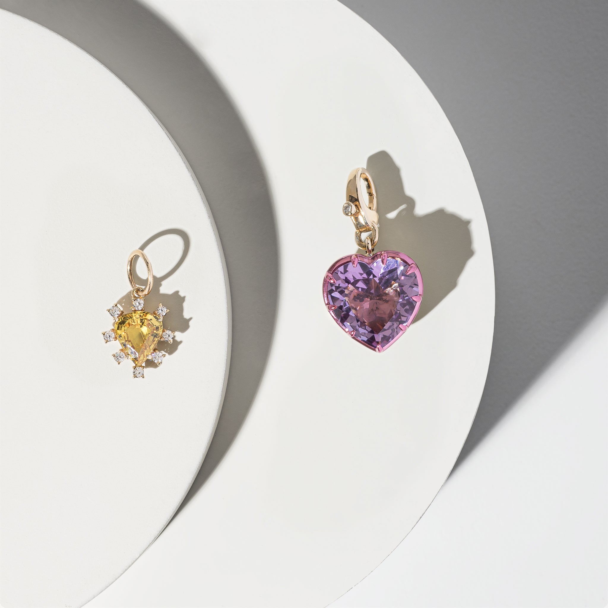 14 Karat Yellow Gold and Pink Amethyst Heart Clip Charm
