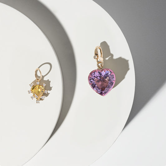 14 Karat Yellow Gold and Pink Amethyst Heart Clip Charm
