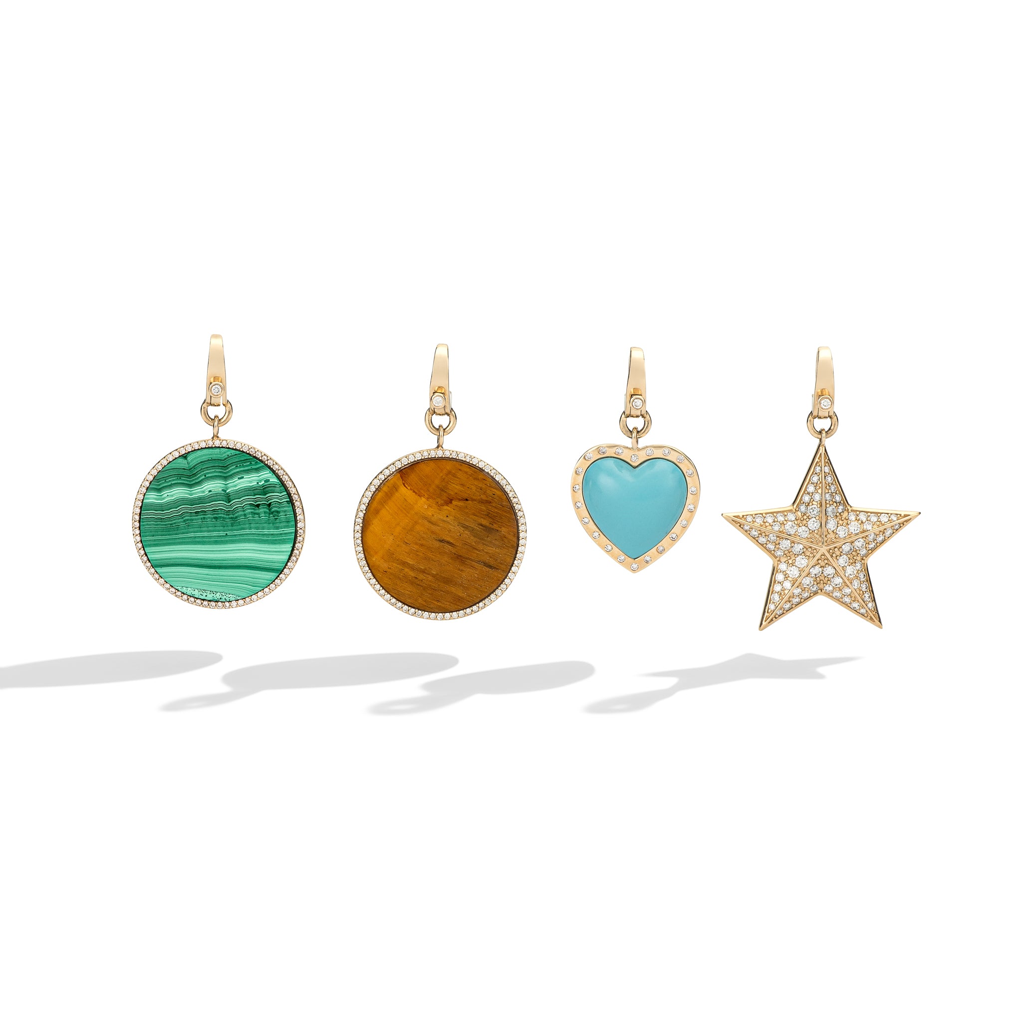 14 Karat Yellow Gold and Diamond Turquoise Heart Clip Charm