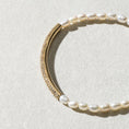 Load image into Gallery viewer, 3mm Freshwater Pearl and 14 Karat Yellow Gold Diamond Bar Beaded Bracelet
