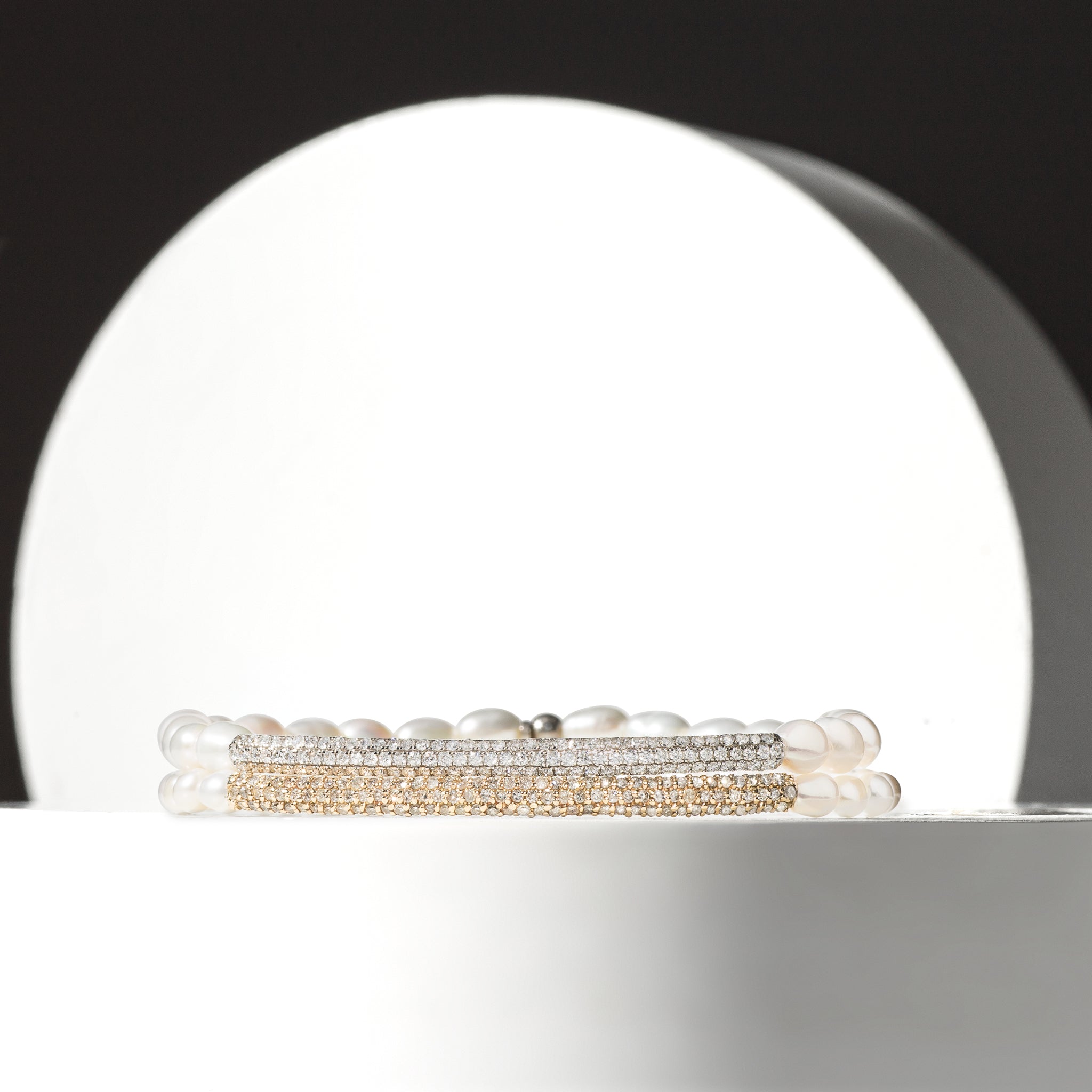 4mm Freshwater Pearl and 14 Karat White Gold Diamond Bar Beaded Bracelet