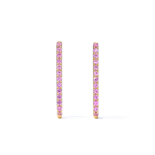 Paperclip Timeless Yellow Gold Pink Beryl Gemstone Hoops