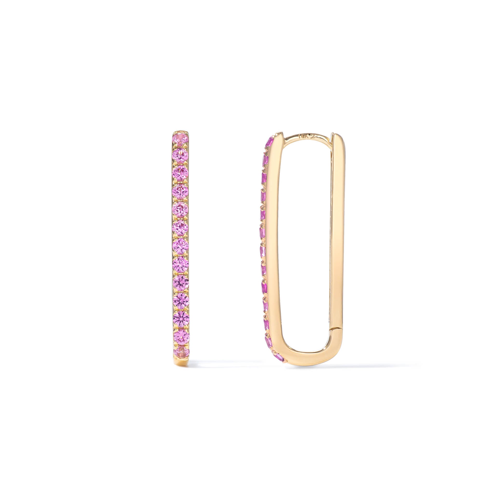 Paperclip Timeless Yellow Gold Pink Beryl Gemstone Hoops