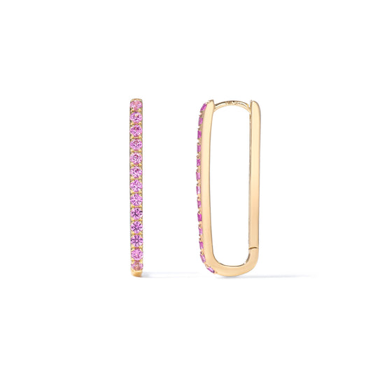 Paperclip Timeless Yellow Gold Pink Beryl Gemstone Hoops
