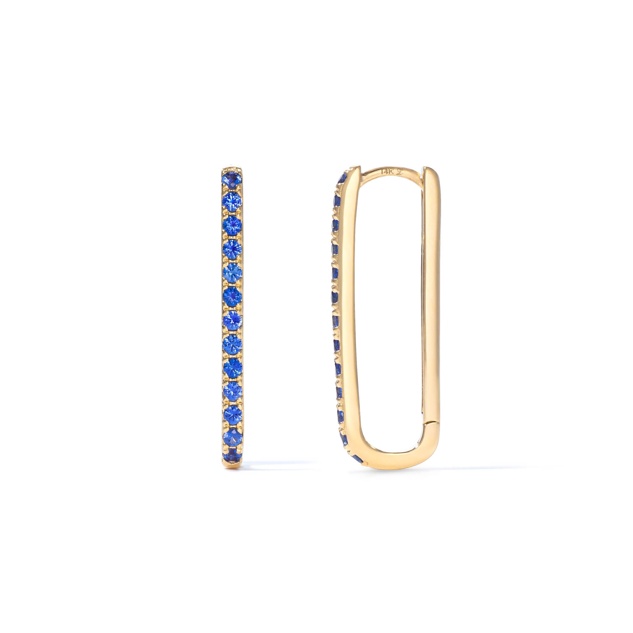 Paperclip Timeless Yellow Gold Blue Beryl Gemstone Hoops