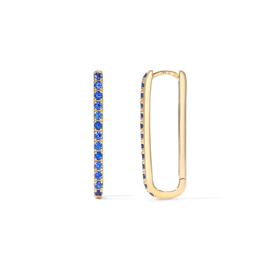 Paperclip Timeless Yellow Gold Blue Beryl Gemstone Hoops