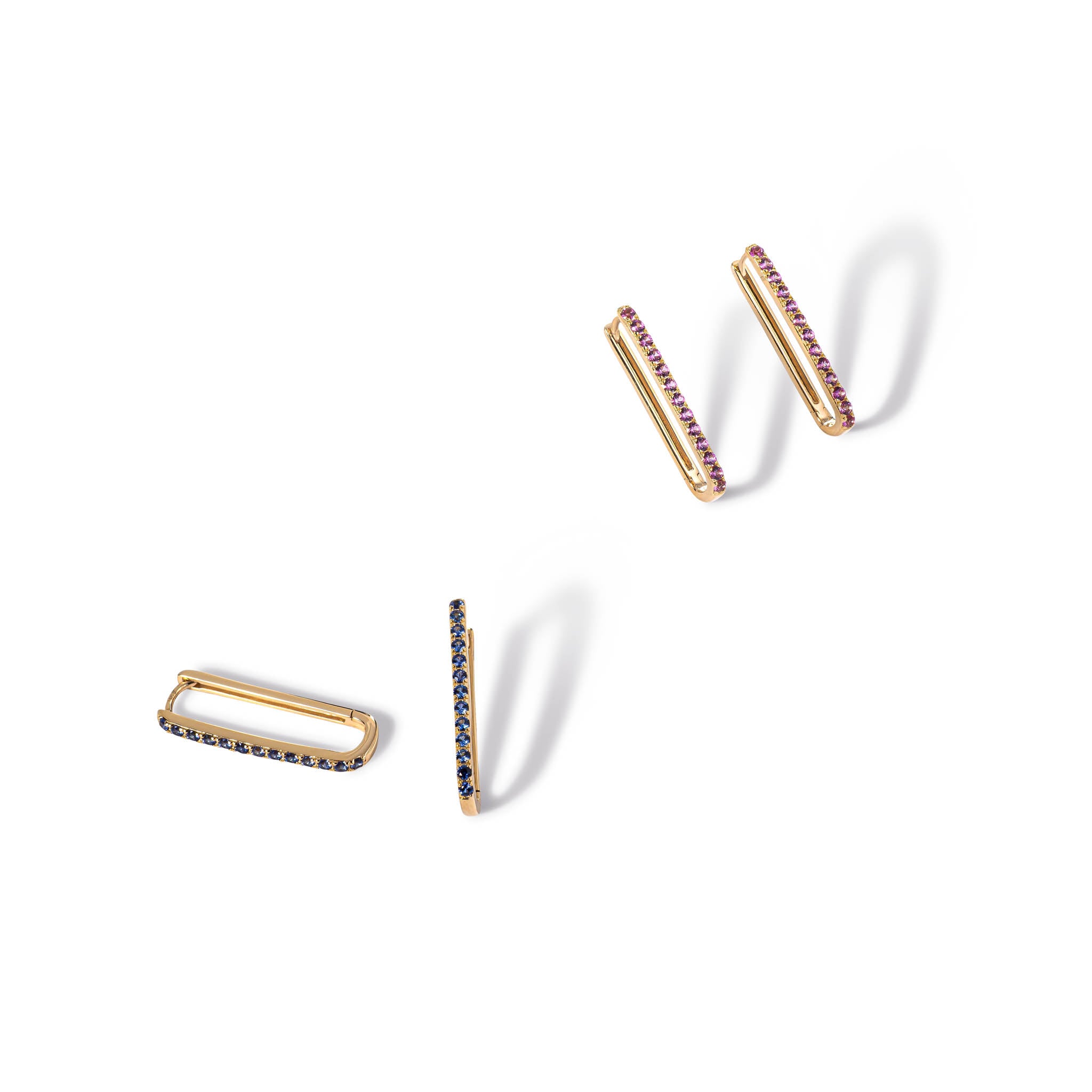 Paperclip Timeless Yellow Gold Pink Beryl Gemstone Hoops