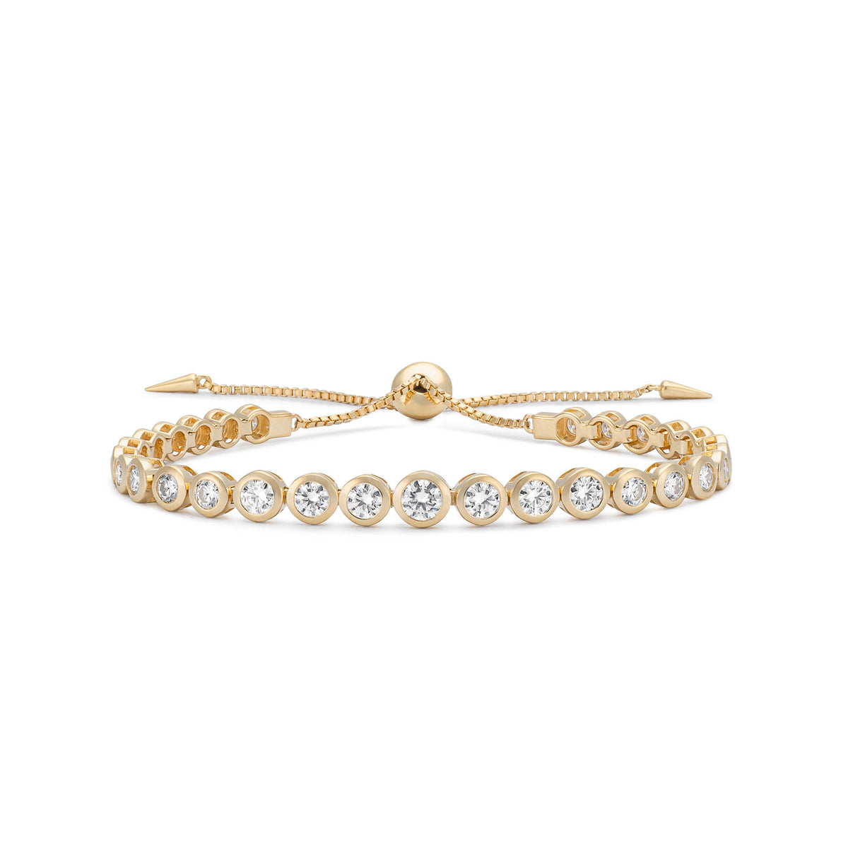 Yellow Gold Moissanite Round Brilliant Adjustable Pull Tennis Bracelet