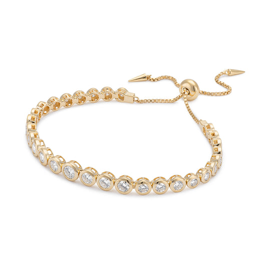 Yellow Gold Moissanite Round Brilliant Adjustable Pull Tennis Bracelet
