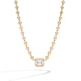 Load image into Gallery viewer, Yellow Gold Moissanite Emerald Cut Pendant with Bezel Chain
