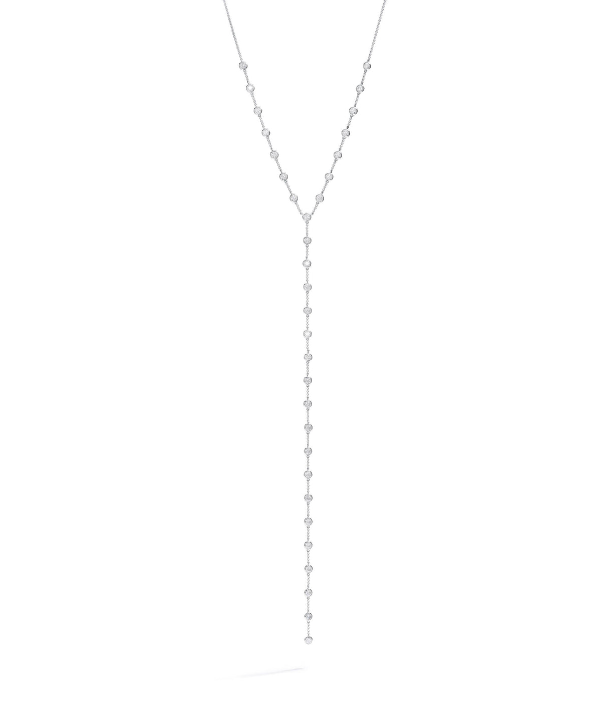 White Gold Moissanite Round Brilliant Lariat Necklace