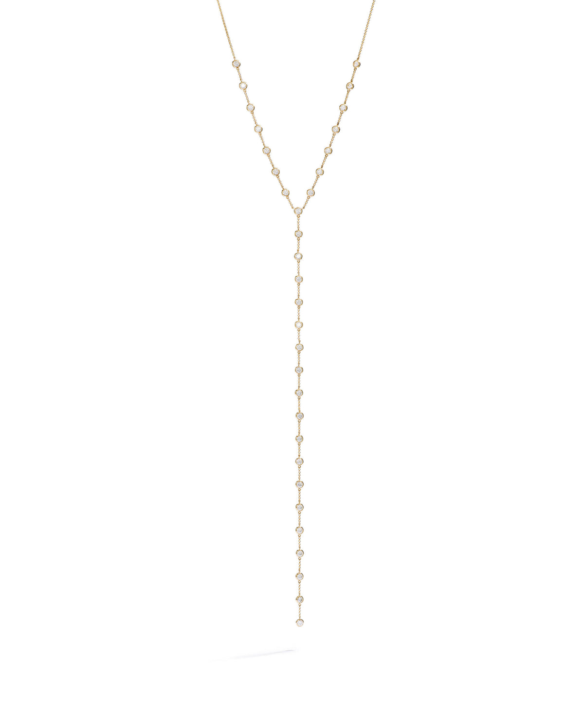 Yellow Gold Moissanite Round Brilliant Lariat Necklace 3.50cts