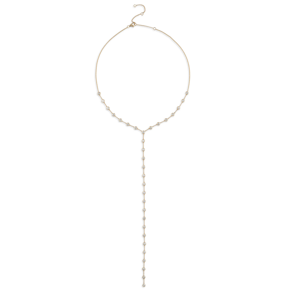 Yellow Gold Moissanite Round Brilliant Lariat Necklace 3.50cts
