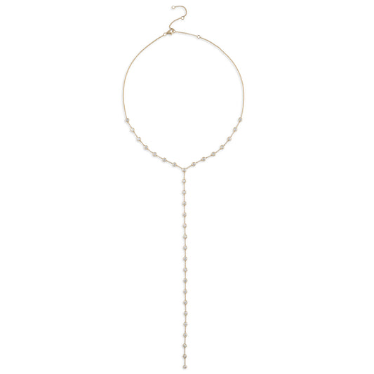Yellow Gold Moissanite Round Brilliant Lariat Necklace 3.50cts