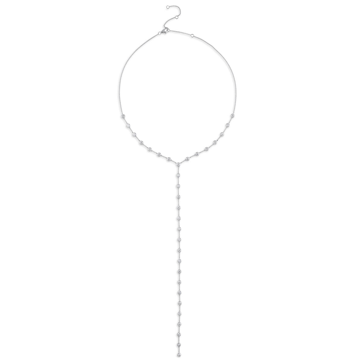 White Gold Moissanite Round Brilliant Lariat Necklace