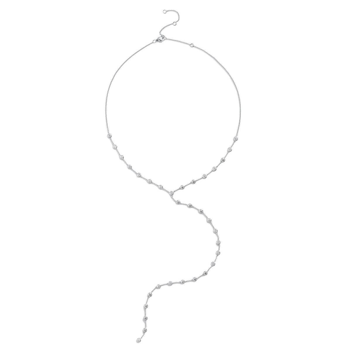 White Gold Moissanite Round Brilliant Lariat Necklace