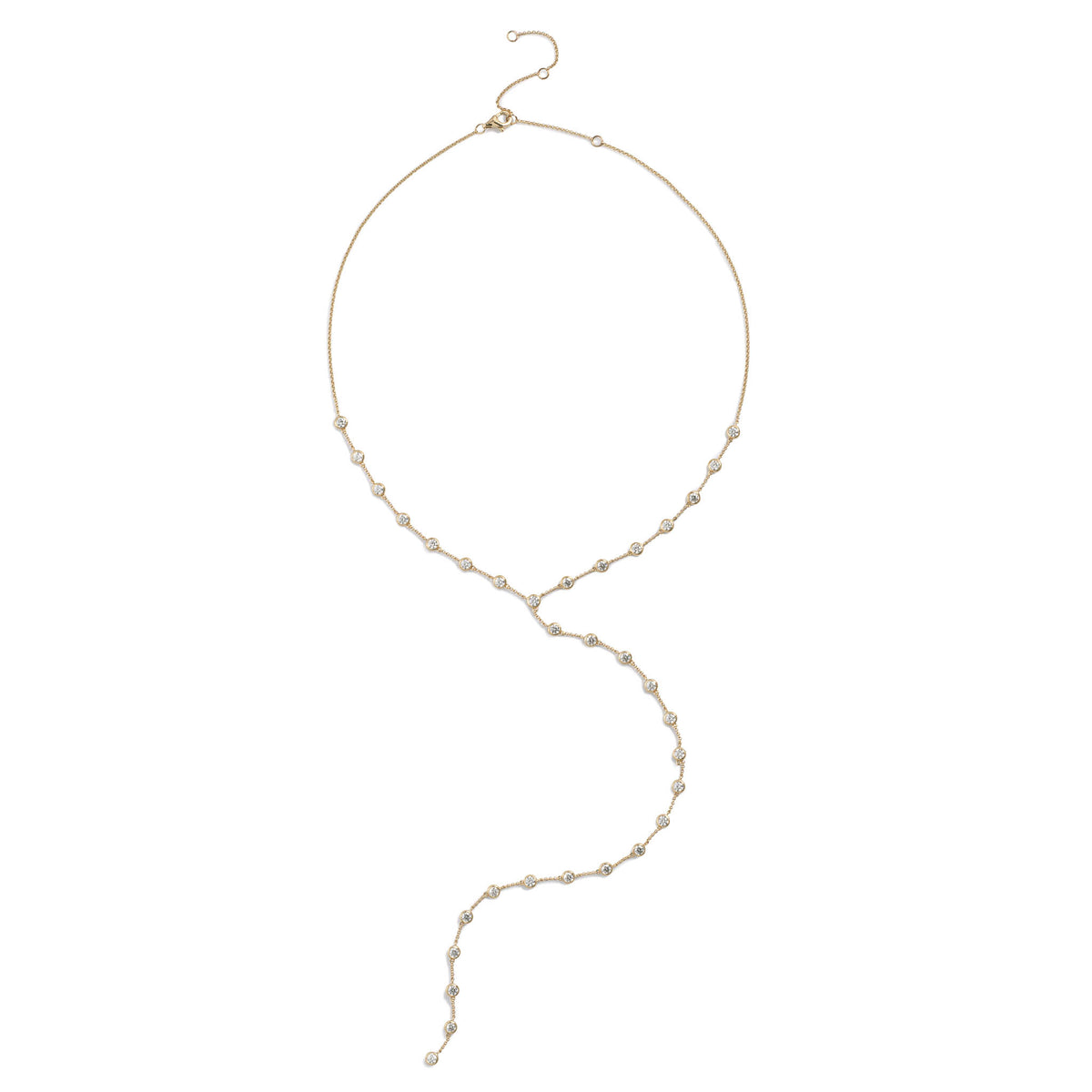 Yellow Gold Moissanite Round Brilliant Lariat Necklace 3.50cts