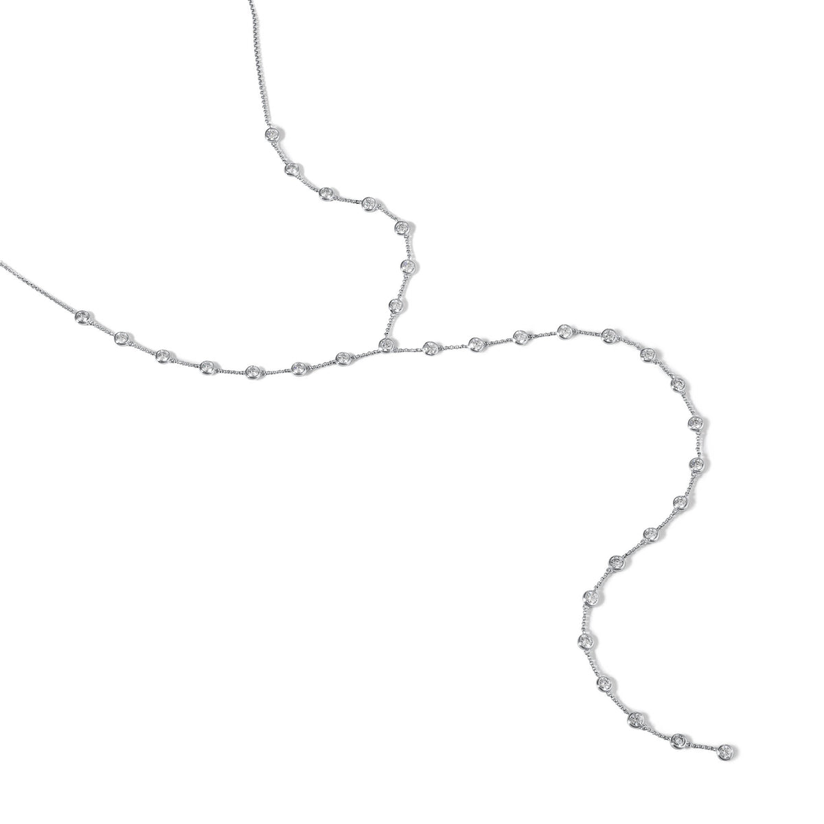 White Gold Moissanite Round Brilliant Lariat Necklace