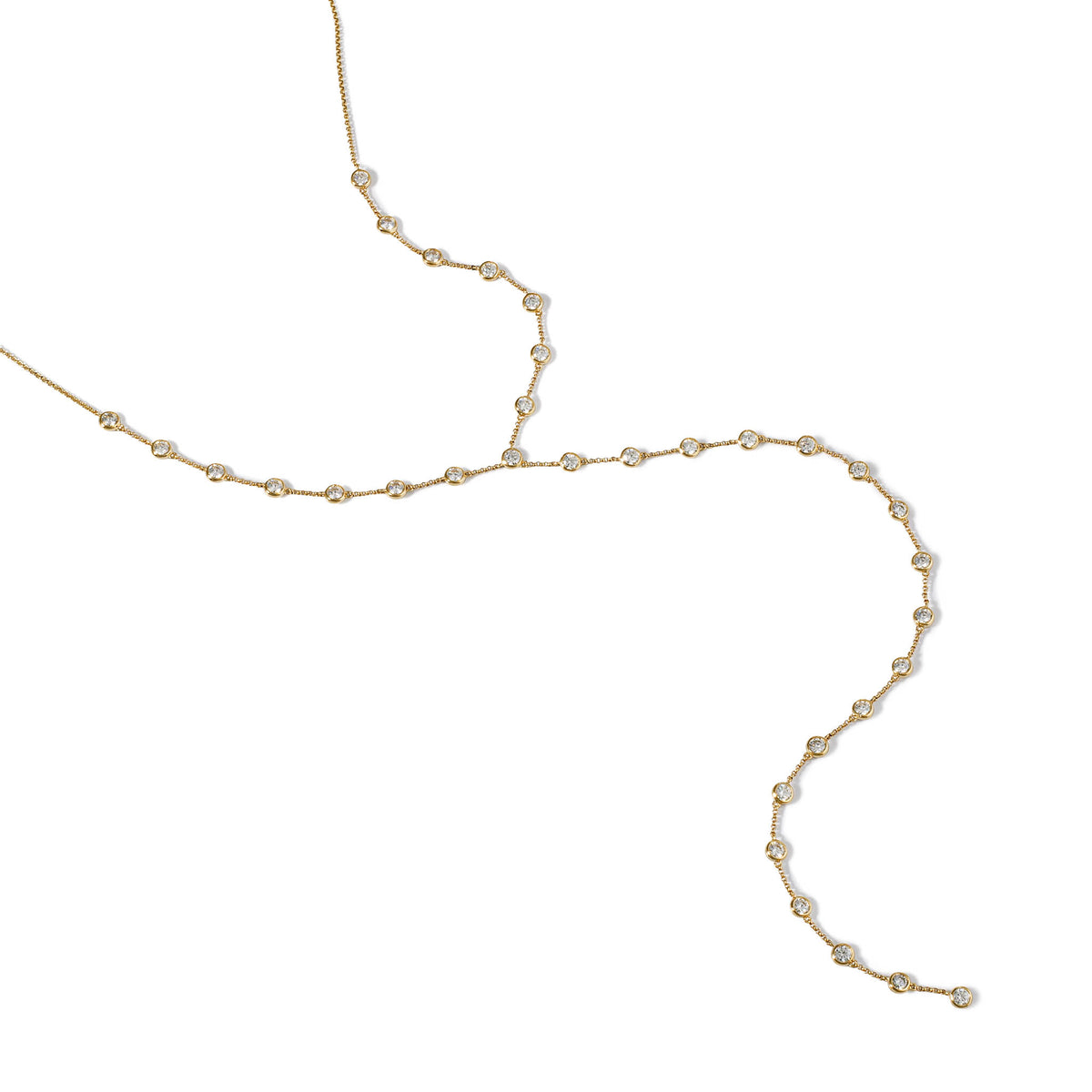 Yellow Gold Moissanite Round Brilliant Lariat Necklace 3.50cts