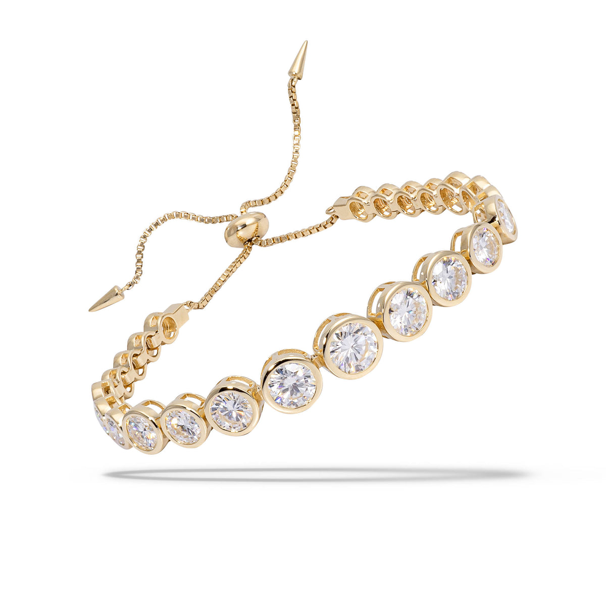 14K Moissanite Round Brilliant Adjustable Pull Tennis Bracelet