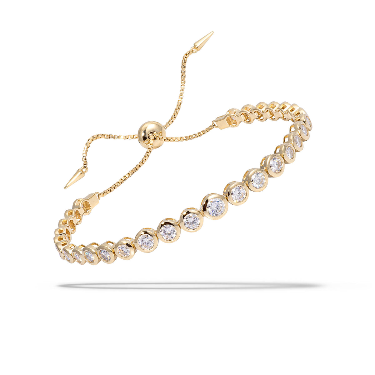 Yellow Gold Moissanite Round Brilliant Adjustable Pull Tennis Bracelet