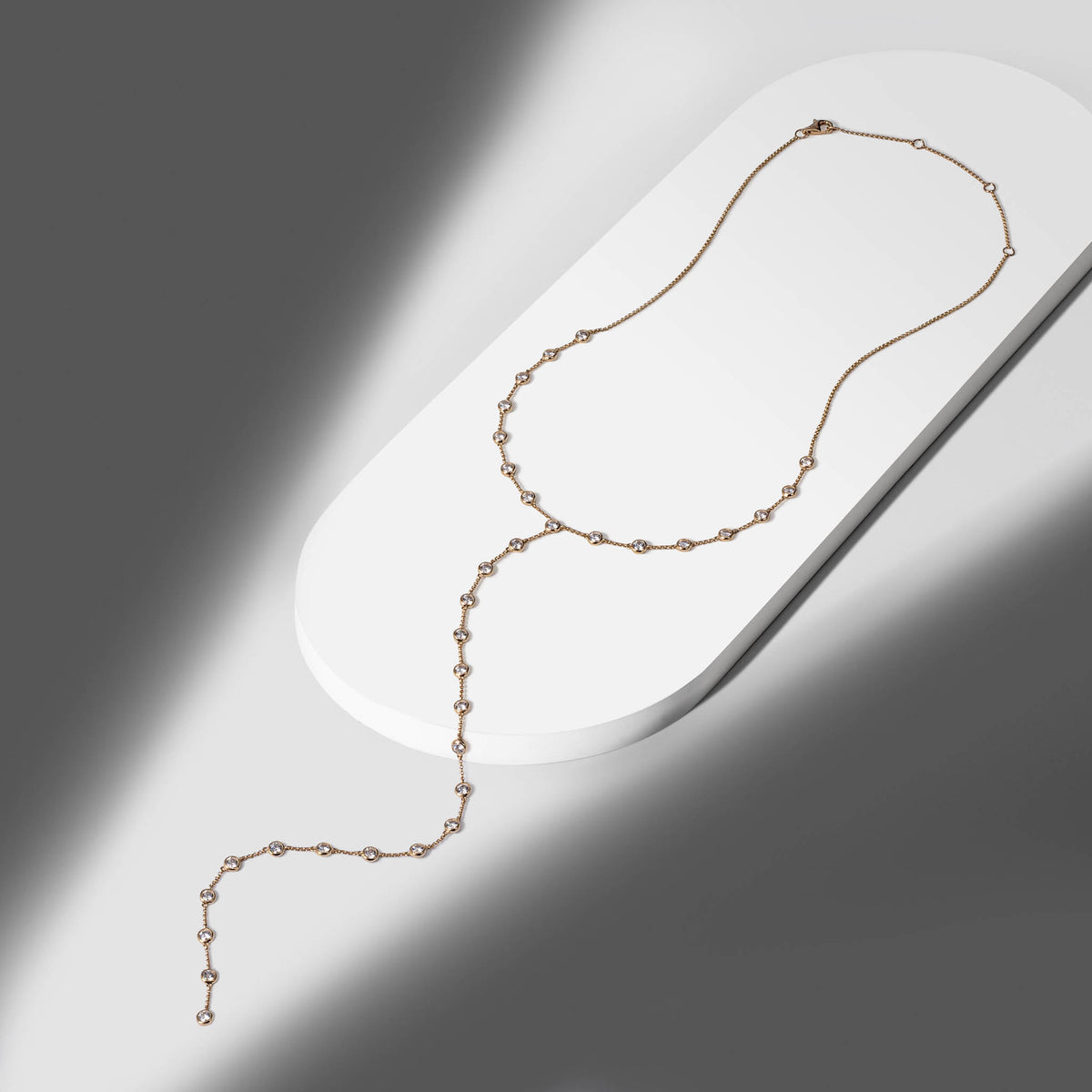 Yellow Gold Moissanite Round Brilliant Lariat Necklace 3.50cts