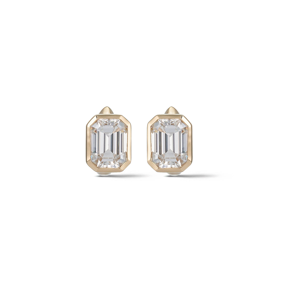 Yellow Gold Moissanite Emerald Cut Hoop Earrings 3cts