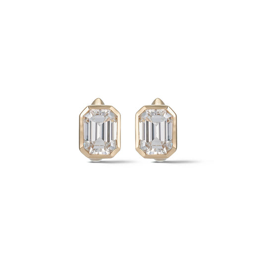 Yellow Gold Moissanite Emerald Cut Hoop Earrings 3cts