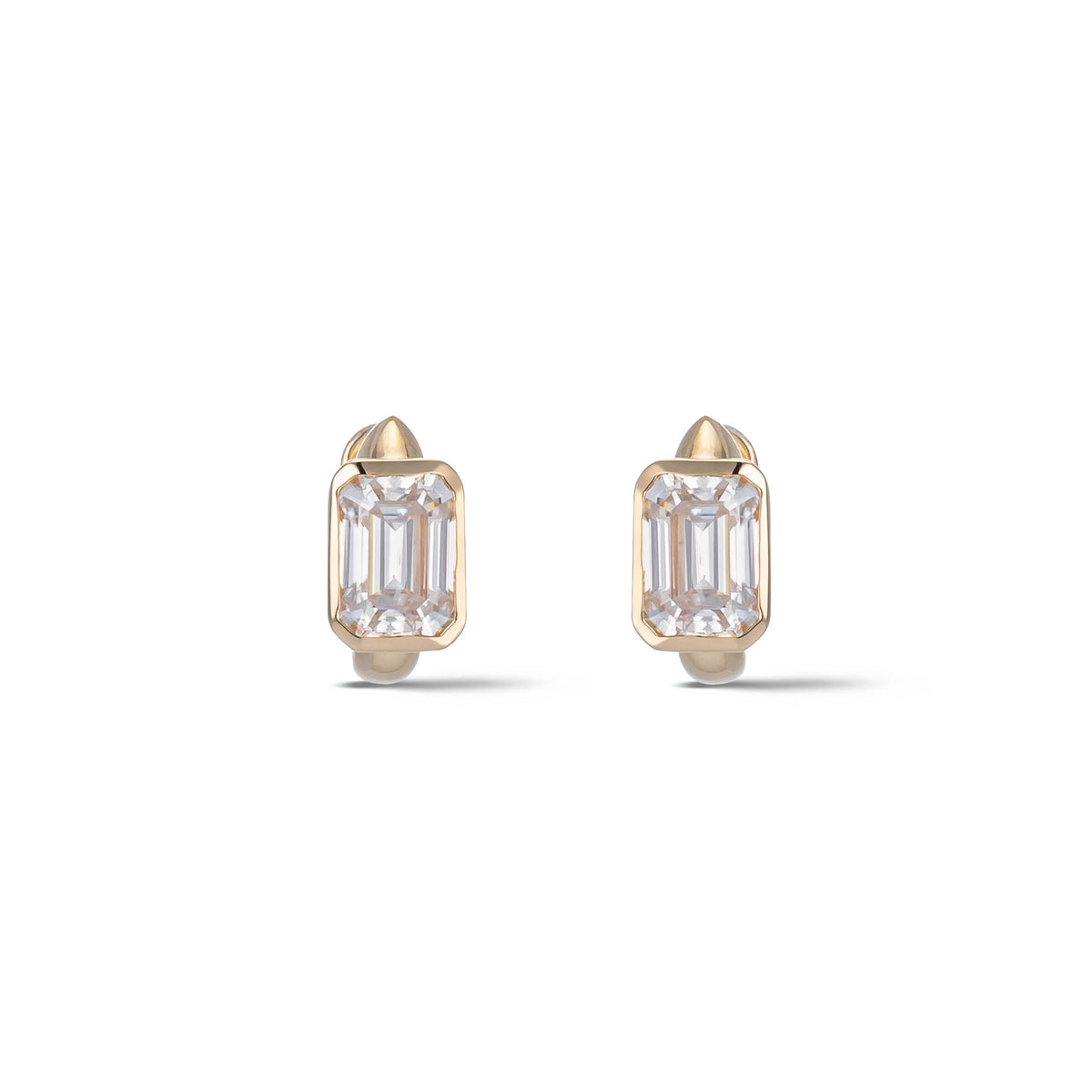 Yellow Gold Moissanite Emerald Cut Hoop Earrings 2cts