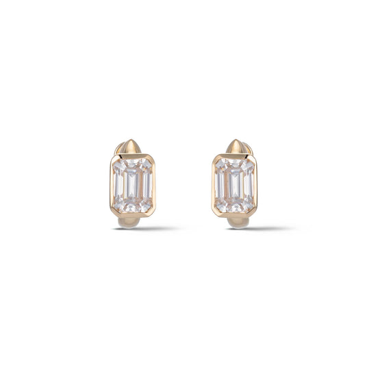 Yellow Gold Moissanite Emerald Cut Hoop Earrings 2cts