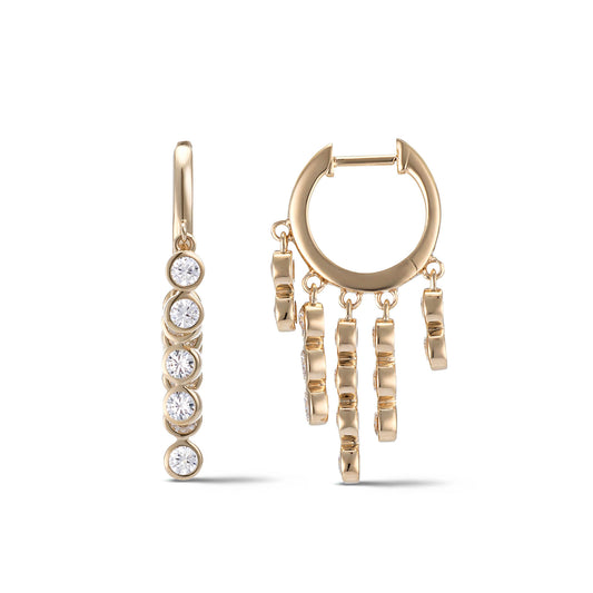 Yellow Gold and Moissanite Bezel Fringe Earrings