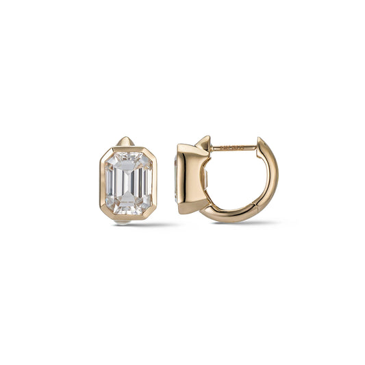 Yellow Gold Moissanite Emerald Cut Hoop Earrings 3cts