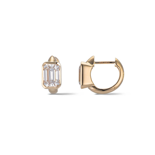 Yellow Gold Moissanite Emerald Cut Hoop Earrings 2cts