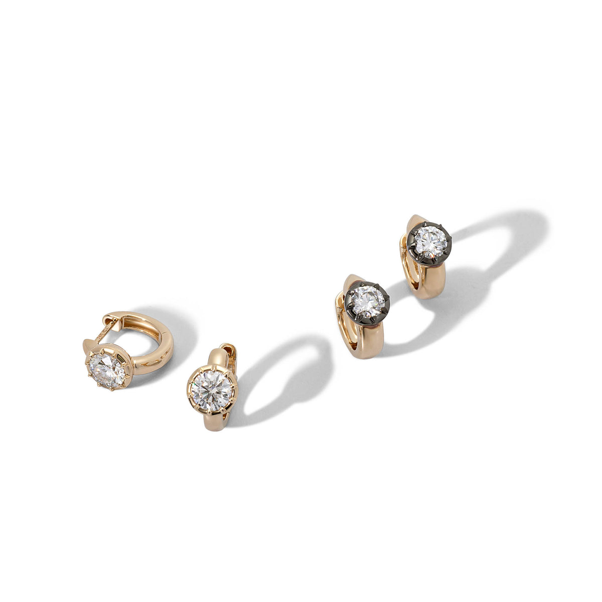 Yellow Gold Moissanite Emerald Cut Black Rhodium Accent Hoop Earrings 2cts