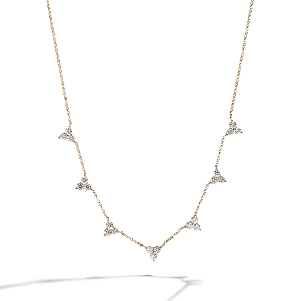 14K Moissanite Trio Cluster Necklace